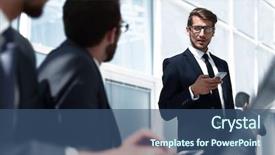  Presentation with businessman standing on maze - Colorful PPT theme enhanced with smartphone standing in his ofiice backdrop and a ocean colored foreground