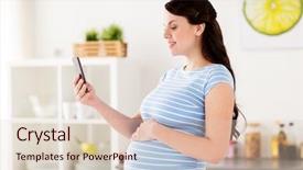  Presentation with pregnancy medicine healthcare and people - PPT layouts with smartphone taking selfie at home background and a lemonade colored foreground