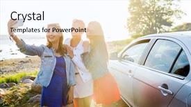  Presentation with girls trip - Presentation theme with smartphone taking selfie near car background and a pink colored foreground