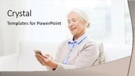  Presentation with information and communication technology in service delivery - Beautiful slide set featuring smartphone texting message at home backdrop and a  colored foreground