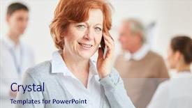  Presentation with business woman standing on maze - Slide set having smartphone to business hotline background and a lemonade colored foreground