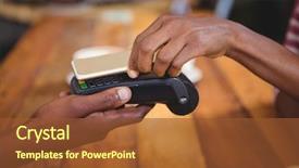  Presentation with nfc - PPT layouts featuring woman paying bill through smartphone using nfc technology in cafe background and a tawny brown colored foreground