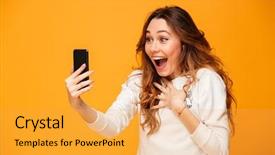  Presentation with smartphone - Amazing slides having smartphone while rejoices over yellow backdrop and a yellow colored foreground