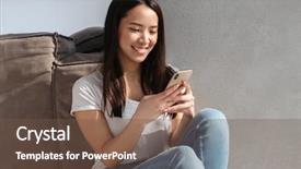  Presentation with little asian girl receiving vaccination - Presentation design featuring smartphone while sitting on floor background and a tawny brown colored foreground