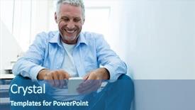  Presentation with mature students sitting at desks - PPT layouts having smartphone while sitting on steps background and a  colored foreground