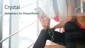  Presentation with white - Slide set with smartphone with earphones in gym background and a sky blue colored foreground