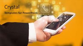  Presentation with smartphone app - PPT layouts with smartphone with glowing mobile app background and a gold colored foreground