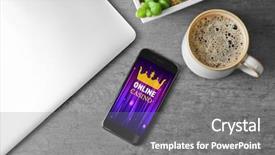 Presentation with online app - Beautiful PPT layouts featuring smartphone with online casino app backdrop and a gray colored foreground