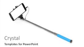  Presentation with selfie - Cool new PPT theme with smartphone with selfie stick isolated on white background backdrop and a white colored foreground