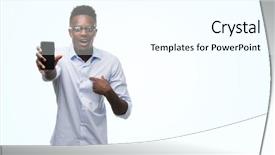  Presentation with african american couples on the marriage - Slide set featuring smartphone with surprise face pointing background and a cool aqua colored foreground