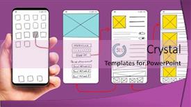  Presentation with mobile application - Colorful presentation design enhanced with smartphone with wireframed user interface backdrop and a coral colored foreground
