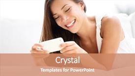  Presentation with smartphone app - Audience pleasing theme consisting of smartphone woman using app backdrop and a coral colored foreground