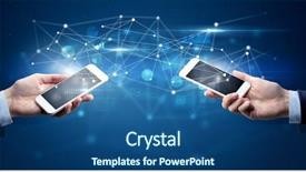  Presentation with hands holding - Cool new slide set with smartphones and sharing business data backdrop and a ocean colored foreground