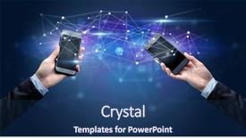  Presentation with two people holding hands - Amazing slides having smartphones and sharing business data backdrop and a ocean colored foreground