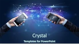  Presentation with two people holding hands - Amazing presentation theme having smartphones and sharing business data backdrop and a ocean colored foreground
