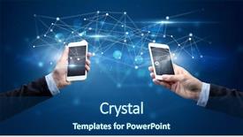  Presentation with two people holding hands - Slide set with smartphones and sharing business data background and a ocean colored foreground