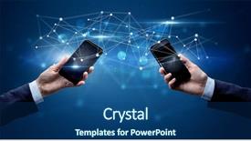  Presentation with hands holding - Colorful PPT theme enhanced with smartphones and sharing business data backdrop and a ocean colored foreground