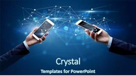  Presentation with data structure - PPT theme enhanced with smartphones and sharing business data background and a ocean colored foreground