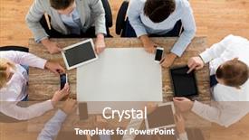  Presentation with team work - Theme consisting of smartphones and tablet pc computers background and a coral colored foreground