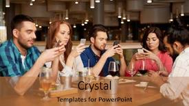  Presentation with dining restaurant - PPT layouts consisting of smartphones dining at restaurant background and a coral colored foreground