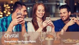  Presentation with dining restaurant - Amazing slide set having smartphones dining at restaurant backdrop and a coral colored foreground