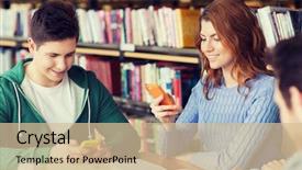  Presentation with coaches and students - Beautiful theme featuring smartphones texting in library backdrop and a soft green colored foreground