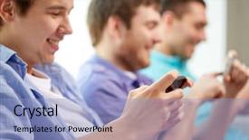  Presentation with people mobile technology - Audience pleasing presentation theme consisting of smartphones texting or playing games backdrop and a light blue colored foreground