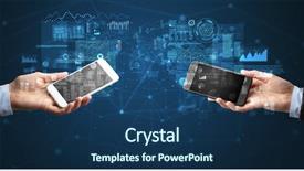  Presentation with two people holding hands - Beautiful theme featuring smartphones to sync business data backdrop and a ocean colored foreground