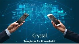  Presentation with hands holding - Presentation design enhanced with smartphones to sync business data background and a ocean colored foreground