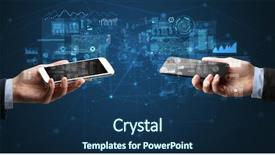  Presentation with hands holding - Colorful presentation design enhanced with smartphones to sync business data backdrop and a navy blue colored foreground