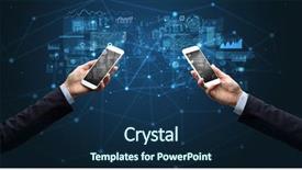  Presentation with two people holding hands - Slide set enhanced with smartphones to sync business data background and a navy blue colored foreground