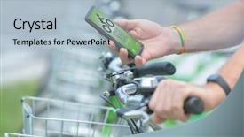  Presentation with retail smart phone shopping - Presentation design featuring smartstation - man is using smart phone background and a light blue colored foreground