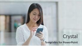  Presentation with smart - Slides having smartstation - woman use of smart phone background and a light gray colored foreground