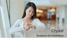  Presentation with smart watch red - Beautiful PPT layouts featuring smartstation - woman use of smart watch backdrop and a light gray colored foreground