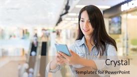  Presentation with smart - Presentation having smartstation - woman using smart phone background and a coral colored foreground