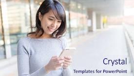  Presentation with young woman diagnosis of sti - Beautiful theme featuring smartstation - young woman using cellphone backdrop and a sky blue colored foreground