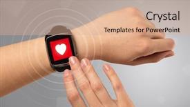 Presentation with heart rate - PPT theme consisting of smartwatch and with heart rate background and a coral colored foreground