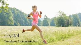  Presentation with smartwatch - Colorful PPT theme enhanced with smartwatch as jogger running fast backdrop and a  colored foreground