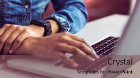  Presentation with smartwatch - PPT layouts having smartwatch in her office background and a violet colored foreground