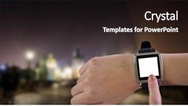  Presentation with smartwatch - Colorful PPT layouts enhanced with smartwatch on wrist against cityscape by night backdrop and a dark gray colored foreground