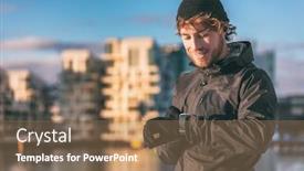  Presentation with wearable - Cool new PPT theme with earphones - smartwatch runner athlete man looking backdrop and a coral colored foreground