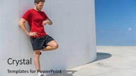  Presentation with online app - Presentation theme consisting of smartwatch runner man checking progress background and a light gray colored foreground