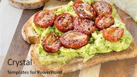  Presentation with plantation tomatoes - Beautiful PPT theme featuring smash - avocado toast with roasted cherry backdrop and a coral colored foreground