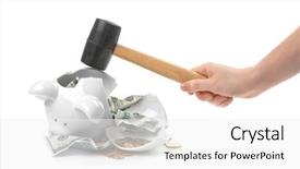  Presentation with piggy bank - Slides consisting of smash - woman holding hammer over broken background and a  colored foreground