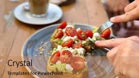  Presentation with greek feta cheese famous dairy - Slide set having smashed avocado with feta cheese background and a coral colored foreground