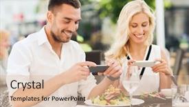  Presentation with food technology - Slide set consisting of smatphone taking picture of food background and a lemonade colored foreground