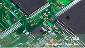  Presentation with electronic components - Audience pleasing theme consisting of smd - green electronic board with components backdrop and a ocean colored foreground