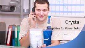  Presentation with plumber - Audience pleasing slides consisting of sme - plumber in an office checking backdrop and a lemonade colored foreground