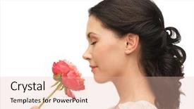  Presentation with oat flower - Beautiful PPT theme featuring smell - picture of smiling woman smelling backdrop and a lemonade colored foreground