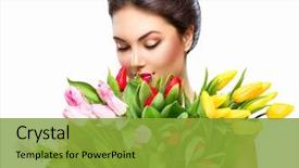  Presentation with flower woman - Cool new slide deck with smelling flowers valentine's day backdrop and a gold colored foreground